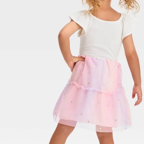 Cat & Jack Baby Girls 2 Piece Short Sleeve Star Tulle Dress - Cream 12M - Picture 2 of 6